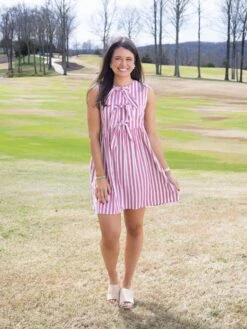 Striped Print Short Dress With Front Bow Detail | S-XL -Women Clothing Shop 274b1adfcaa8ec8362776fb56ea55caa