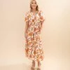 Short Sleeve Elastic Waist Flower Printed Midi Dress | S-3XL