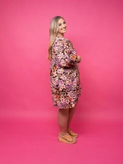 Floral Center Tie Front Mini Dress W/ 3/4 Puff Sleeves | S-3X -Women Clothing Shop 28c7b2d4a47c70ebb80055e57122ea19