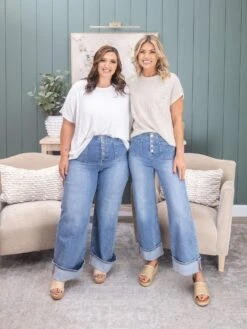 Risen High Rise Patch Pocket Ankle Wide Cuffed Jeans | 0-3XL