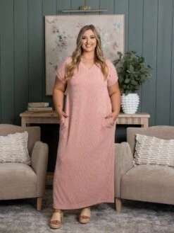 Ribbed V Neck Midi Dress | S-3X -Women Clothing Shop 2aac90eb9b978579454d40af4a41e365