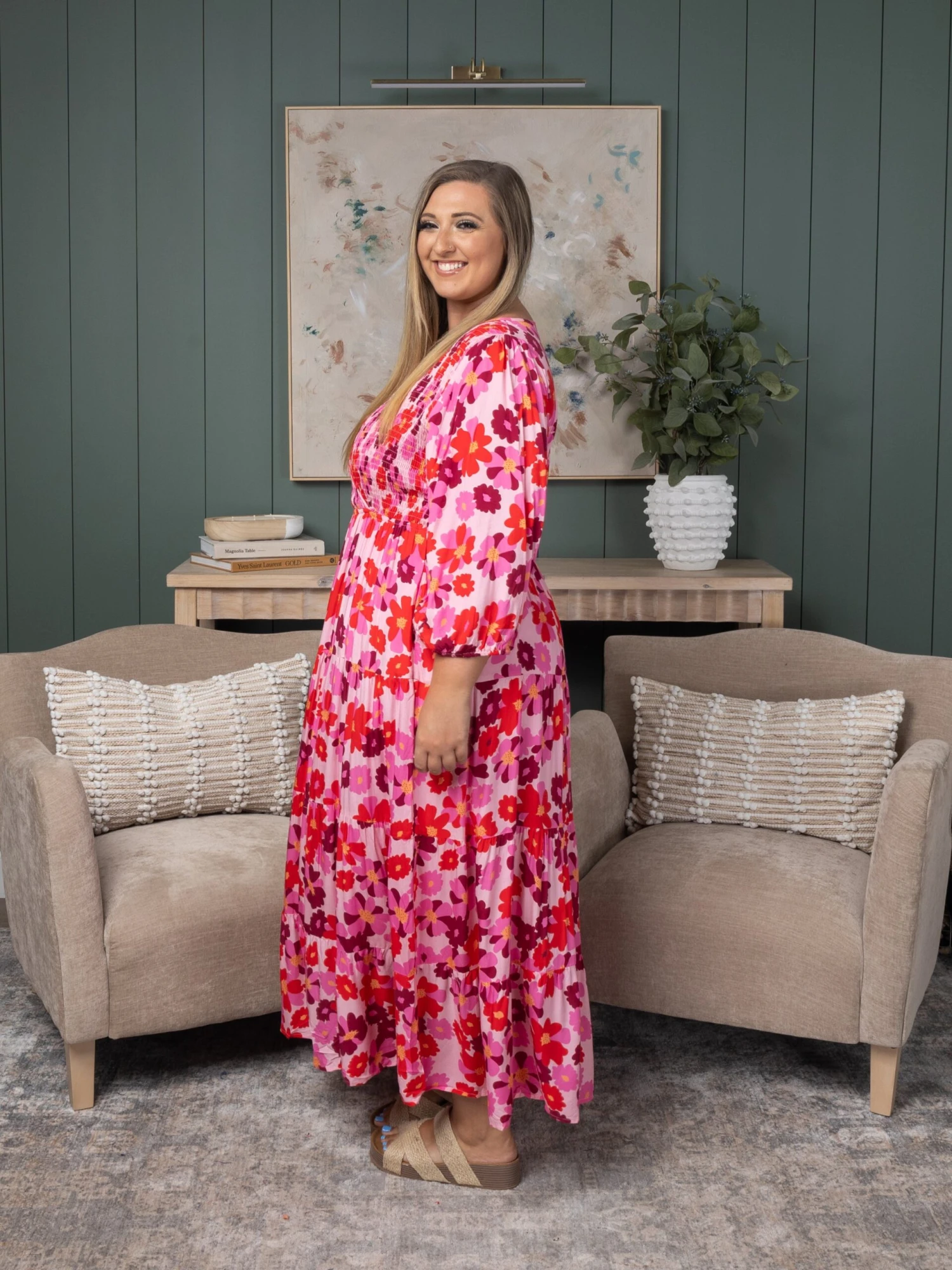 Floral Print Smocked Surplice Bodice Tiered Maxi Dress | S-3XL 2 Floral Print Smocked Surplice Bodice Tiered Maxi Dress | S-3XL - Image 2