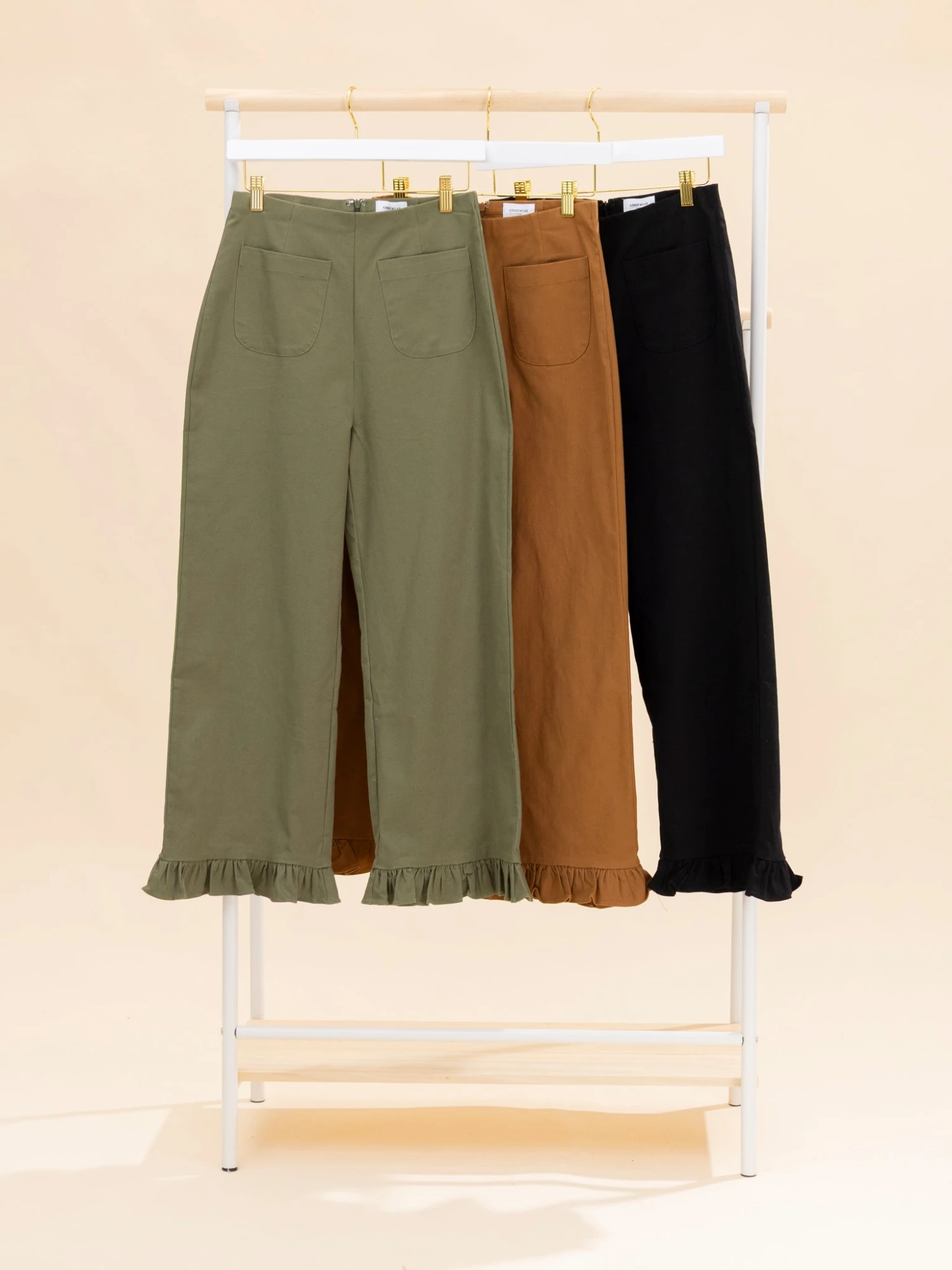 Stretch Front Pocket Ruffle Hem Twill Pants | S-XL 1 Stretch Front Pocket Ruffle Hem Twill Pants | S-XL