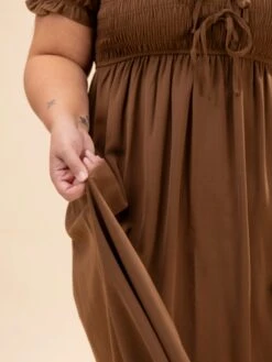 V Neck Front Tie Smocked Puff Sleeve Midi Dress | S-L -Women Clothing Shop 2dfa4a80d35dfe28637afd9077a4a9f7