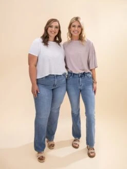 Judy Blue Mid Rise Vintage Wash Boot Cut With Destroy Hem | 0-24W -Women Clothing Shop 2e9218234a9c1c2608a35a5a576c9a94