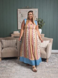 Contrast Denim Open Smocking Back Pleated Dress | S - 3XL Summer Concerts & Festivals -Women Clothing Shop 2f32ba82fd74b5c8596fa299f3b416bd