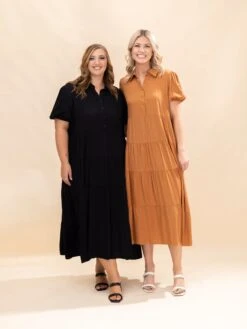 Collard Button Detail Tiered Dress | S-3XL Fall Preview