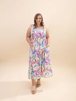 Floral Print Midi Dress W/ Border Band & Shoulder Strap | S-3XL -Women Clothing Shop 30779990b7e016395e82f0fcc3145a0d