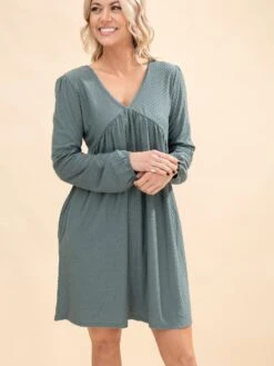 Long Sleeve Swiss Dot Solid Baby Doll Dress | S-3X -Women Clothing Shop 31ef3d8a8fb35e32426a33f0a8b0a3ca