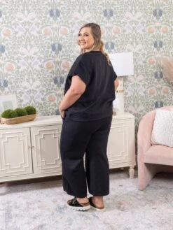 Flower Textured Cropped Wide Leg Pants | S-3X Set W/ Sku52246 -Women Clothing Shop 32deead88794064392827caaaa1c9878