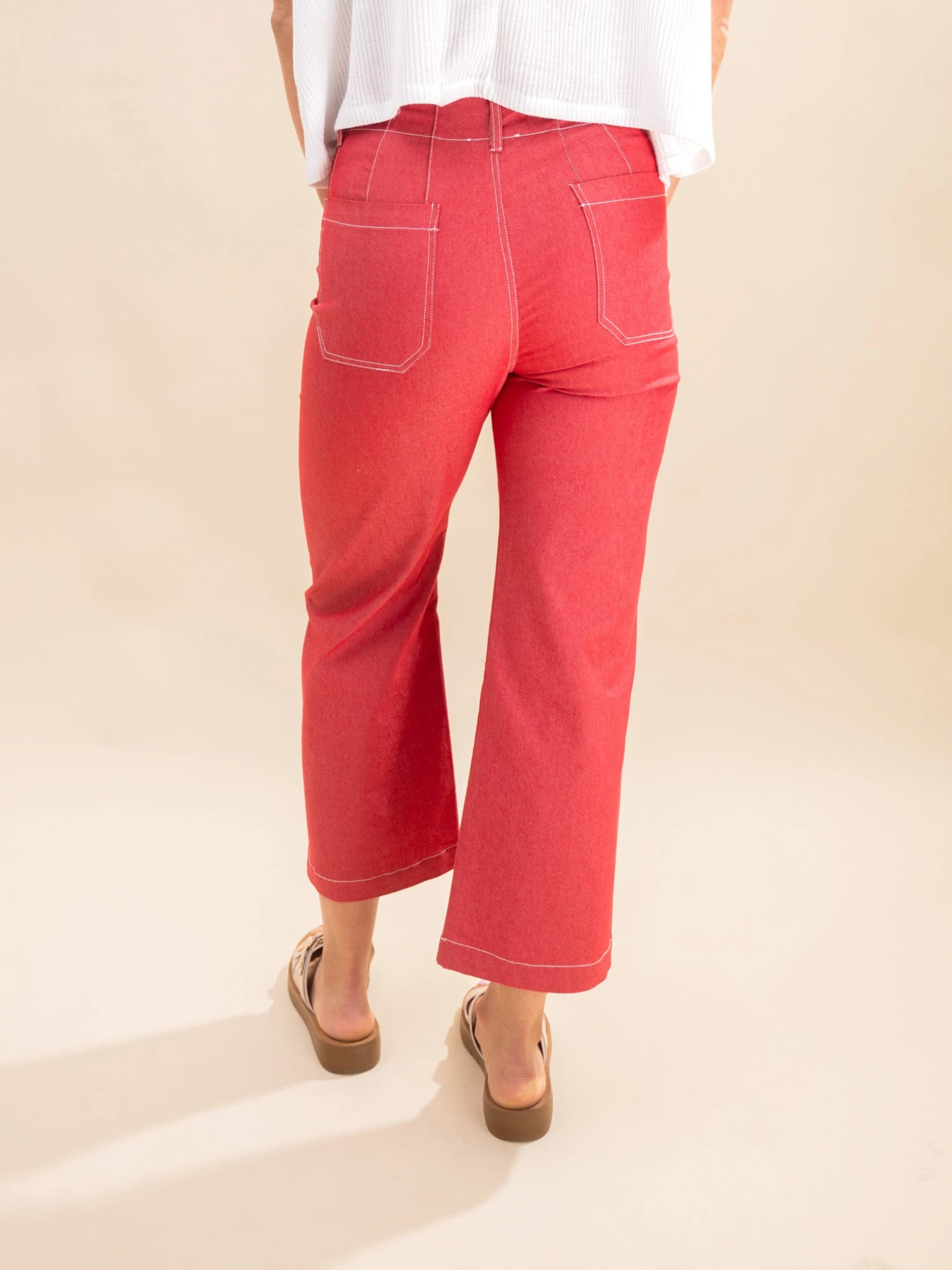 Wide Leg Crop Pants With Contrast Stitching | S-L Bright & Bold Collection 4 Wide Leg Crop Pants With Contrast Stitching | S-L Bright & Bold Collection - Image 4