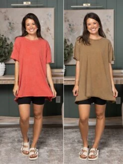 Short Sleeve Mineral Washed Swing Tunic Dress | S - L Easel
