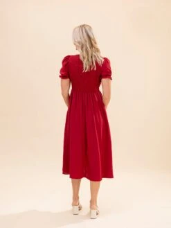 V Neck Front Tie Smocked Puff Sleeve Midi Dress | S-L -Women Clothing Shop 359c5297a94c74ab70c21bef104c1013