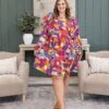 Oddi Floral Print Ruffle Detail Long Sleeve Mini Dress | S-3XL