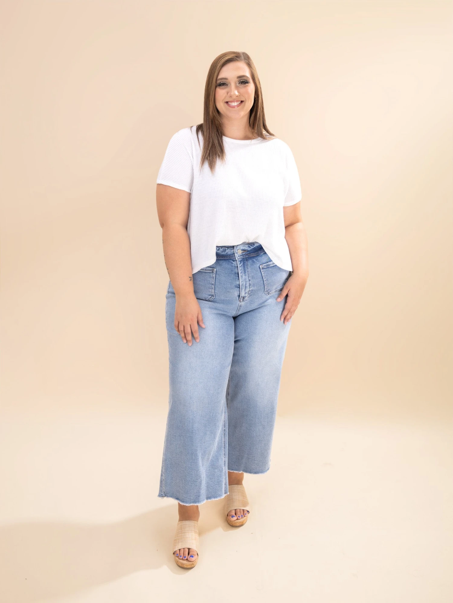 Mica Denim Cropped Wide Leg With Front Pocket Jeans | 0-22W 6 Mica Denim Cropped Wide Leg With Front Pocket Jeans | 0-22W - Image 6
