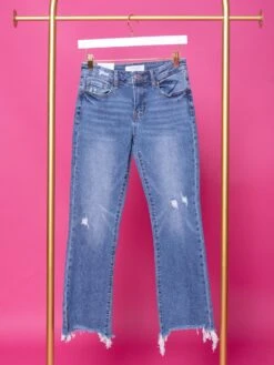 Vervet Mid Rise Ankle Bootcut Jeans W/ Frayed Hem | 1-22