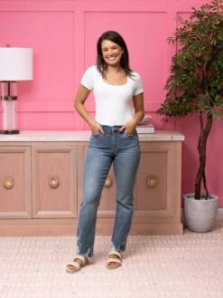 Judy Blue High Waist Straight Jean With Heavy Destruction | 0 - 24 -Women Clothing Shop 39d6614e7342993884fcefb54b1a11a4