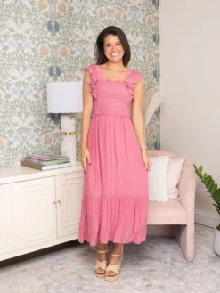 August Sky Smocked Bodice Short Sleeve Midi Dress | S-L -Women Clothing Shop 3a995d6b6e1be34f00fffb29089c475f