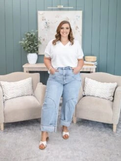 Saige Denim High Rise Barrel Wide Cuff Leg Jeans | 1-3XL