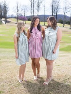 Striped Print Short Dress With Front Bow Detail | S-XL -Women Clothing Shop 3c27fa161375be92fb446394c32e0bc3