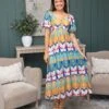 Print V-Neck Midi Dress | S-3XL