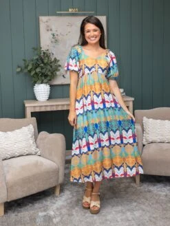 Print V-Neck Midi Dress | S-3XL