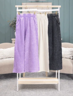 Zenana Washed Double Gauze Elastic Waist Pants | S-L