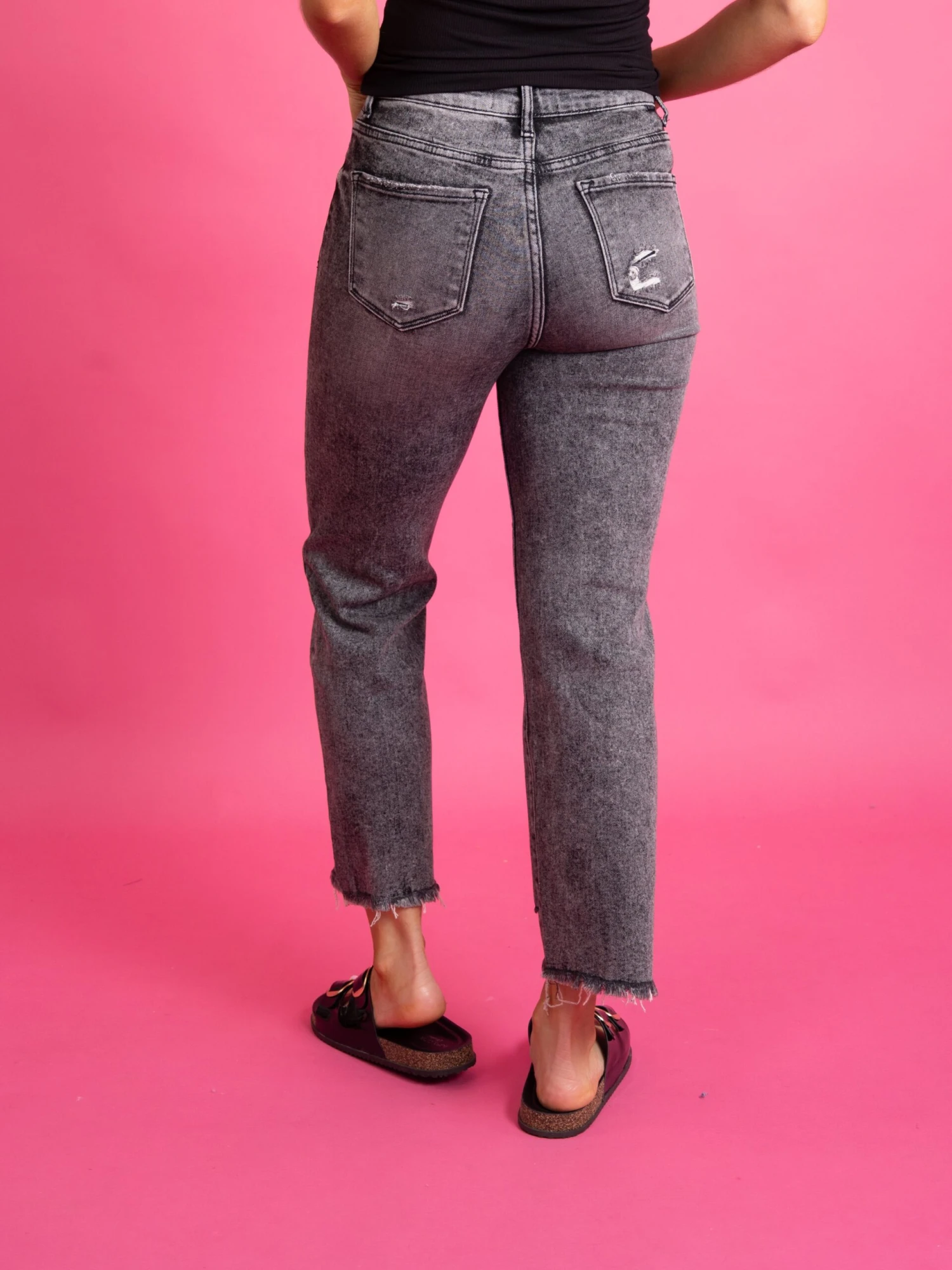 Risen Happy I'm Here Straight Leg Jeans W/ Raw Hem | 0 - 3X 3 Risen Happy I'm Here Straight Leg Jeans W/ Raw Hem | 0 - 3X - Image 3