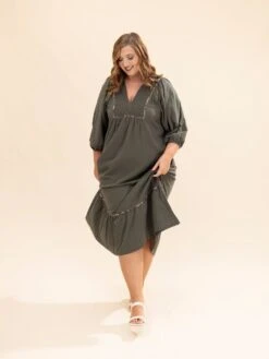 Solid Long Sleeve Collared Midi Dress | S-L -Women Clothing Shop 40b0dc801dcfa565d990401cb744ea8b