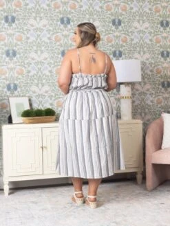 Midi Dress W/ Ruffle Neckline And Waist Tie| S-3X -Women Clothing Shop 439e7ef6ef18e7b5fd173cb762c49fb8