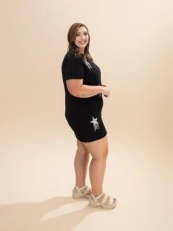 Short Sleeve Rhinestone Studded Star Fringe V Neck Knit Dress | S-L Summer Concert -Women Clothing Shop 43ad9499fb55aa7a61c05a1f24052985