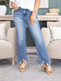 Risen High Rise Crop Straight Distressed Hem Jeans | 0 - 3X -Women Clothing Shop 46e9dff79afde3e8999646b6d6576170