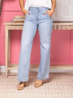 Risen High Rise Wide Leg Button Up Jeans | 0-3X -Women Clothing Shop 473878c7079d27755b2b06a0f327e3b0