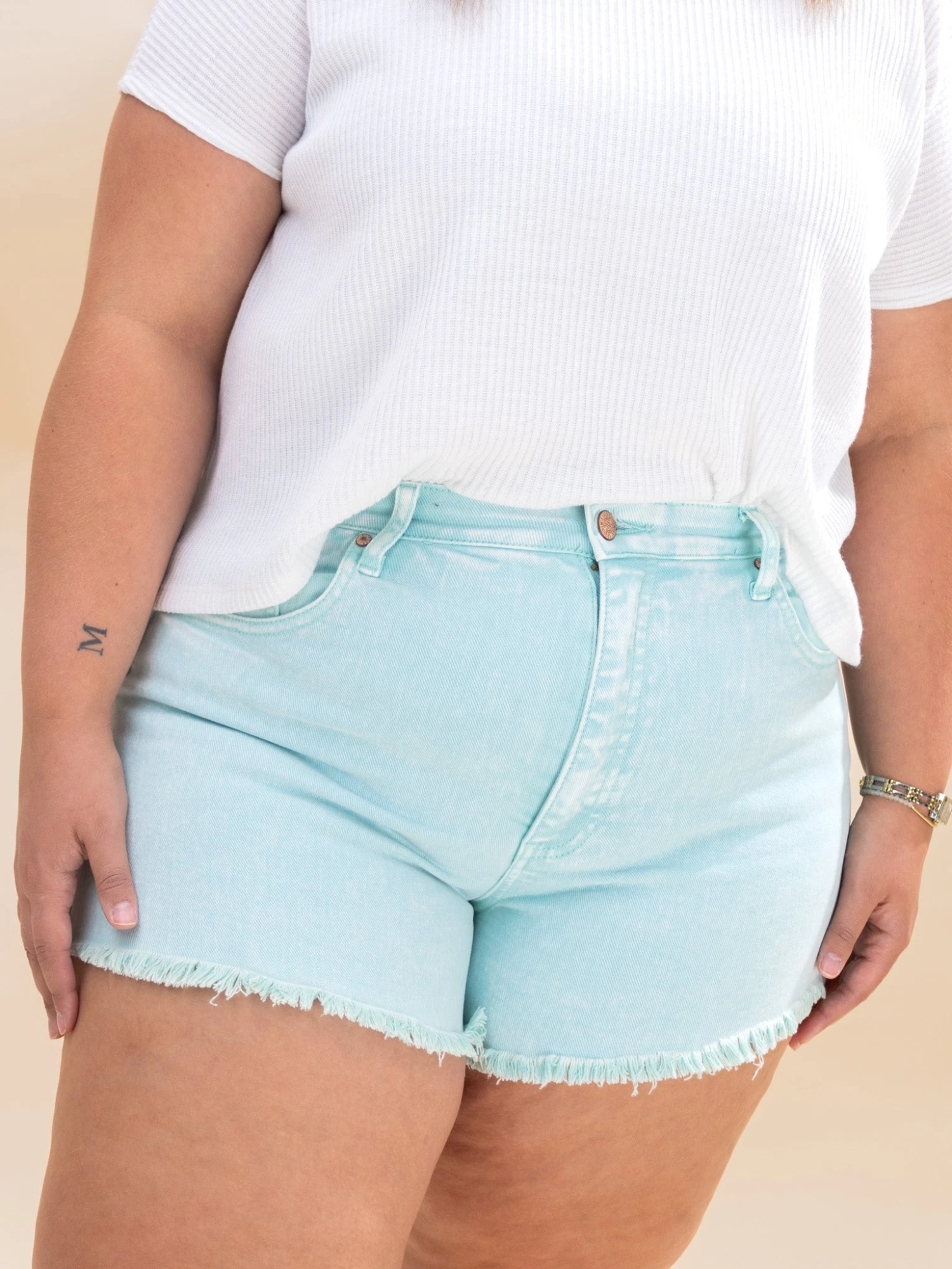 Saige Denim Tummy Control Mineral Wash High Rise Shorts | S-3XL 6 Saige Denim Tummy Control Mineral Wash High Rise Shorts | S-3XL - Image 6
