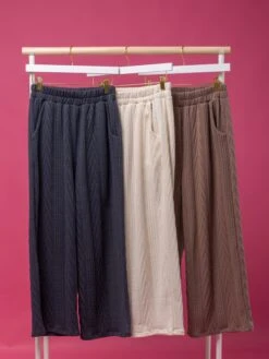 Cable Knit Elastic Waistband Wide Leg Pants | S - XL Set W/ Sku54522
