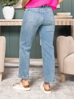 Judy Blue Mid Rise Medium Wash Destroy Straight Leg Jeans | 0-24W -Women Clothing Shop 47e41d9143f9f0b21b8ffc5d4e1bafa0