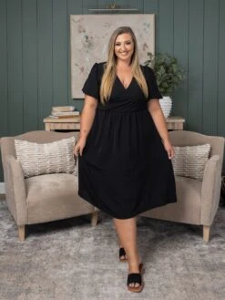 Solid Dress V-Neck W/Ruffled Sleeves | S-L -Women Clothing Shop 483bc5166d658034efe7256d59574baf 1