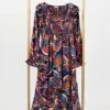 V Neck Multicolor Print Tiered Long Sleeve Maxi Dress W/ Side Slit | S - L