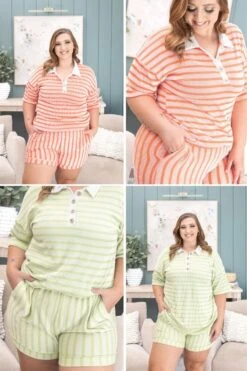 Raised Rib Stripe Casual Shorts | S-3X Pair W/ Sku60955