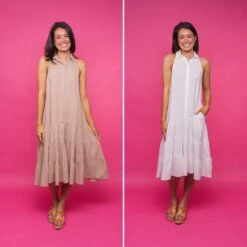 Sleeveless Button-Down Tiered Shirt Dress W/ Pockets | S - L