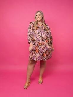Floral Center Tie Front Mini Dress W/ 3/4 Puff Sleeves | S-3X -Women Clothing Shop 4e5deac5faa73b3764741c77c83239d2