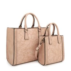 Floral Embossed 2-in-1 Totes Set Top's Handbags