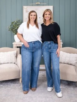 Judy Blue High Waist Star & Front Seam Detail Wide | 0-20