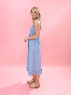 Smocked Bodice Midi Dress With Ruffled Hem | S-L -Women Clothing Shop 4efe54aebc919a263fac429bd382cc3f