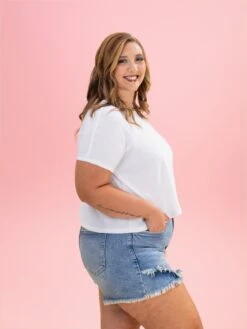 Diva Denim High Rise Tulip Fray Hem Short | XS - 3XL -Women Clothing Shop 4f46c4ab75a0cb4f396342f598e45c79