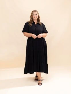 Collard Button Detail Tiered Dress | S-3XL Fall Preview -Women Clothing Shop 4fcd429457adf51cd54d81eb6c72ebd5