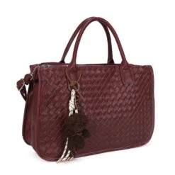 Woven Handbag With Top Handles & Teddy Charm Top's Handbags