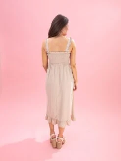 Smocked Bodice Midi Dress With Ruffled Hem | S-L -Women Clothing Shop 51ee81b3e0d1f6513f19ecbae467fec7