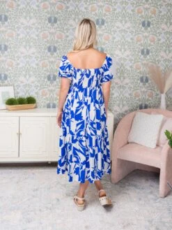 Leaf Pattern Square Neckline Baby Doll Short Sleeves Midi Dress | S-3X -Women Clothing Shop 52a63fa5758870c565079fda54a94e77