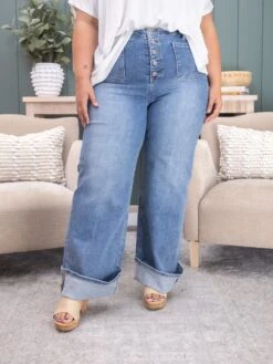 Risen High Rise Patch Pocket Ankle Wide Cuffed Jeans | 0-3XL -Women Clothing Shop 532d2533c8ce003ec3d5bb8894c7cb49